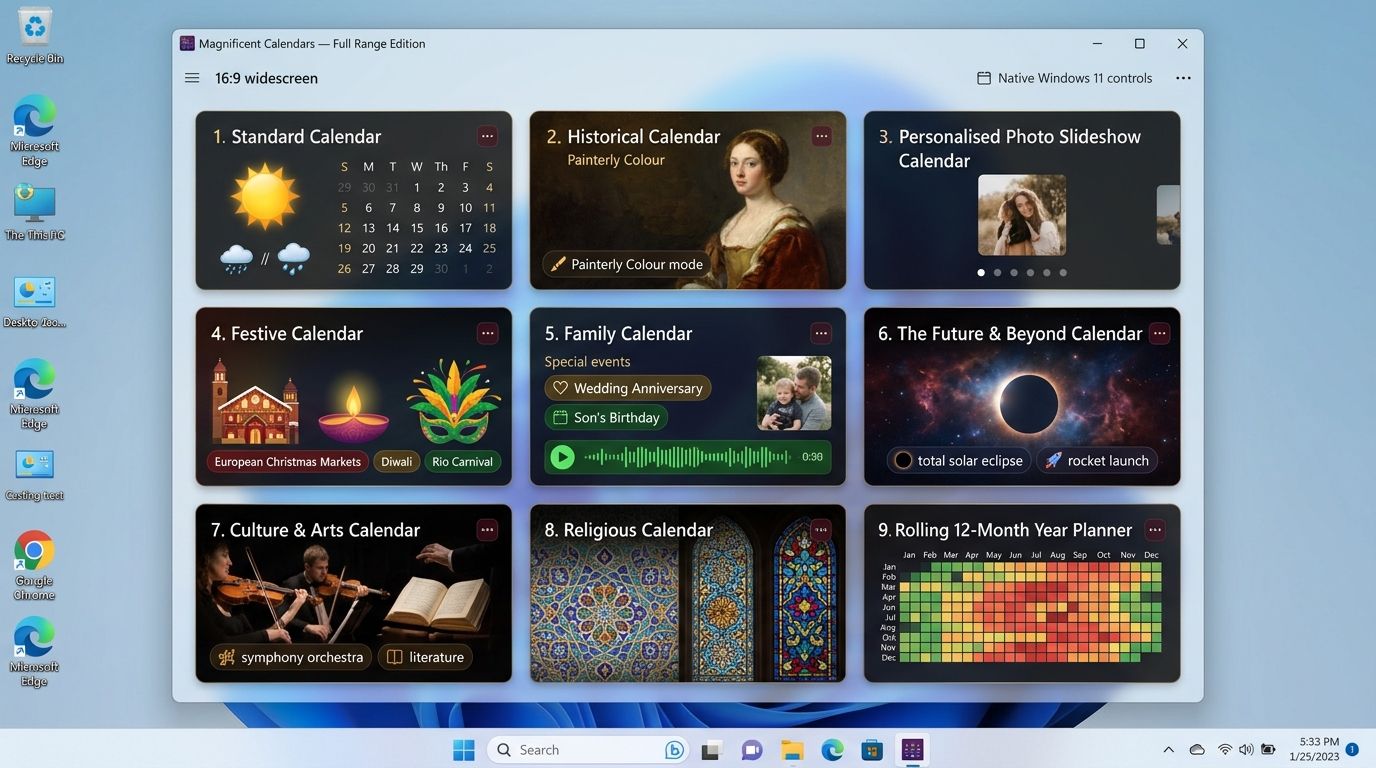 The calendar on a Windows desktop
